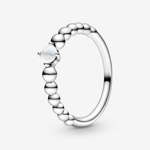 Pandora April Milky White Beaded Ring Silver Size 8 $45
